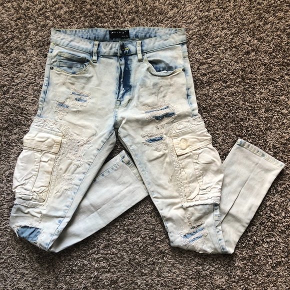 Smoke Rise Men's Rip & Repair Denim Jeans 32x32 Trendy Stylish Streetwear - Picture 1 of 15